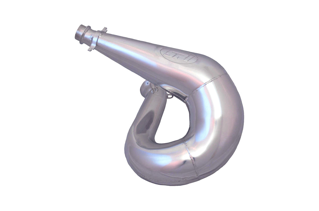 Straightline Performance single pipe ceramic exhaust component with sleek metal finish and mounting brackets.