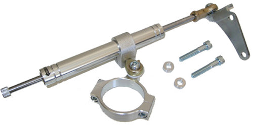 Shindy Daytona Yamaha A steering stabilizer showing metal components and mounting points for Yamaha motorcycle steering system.