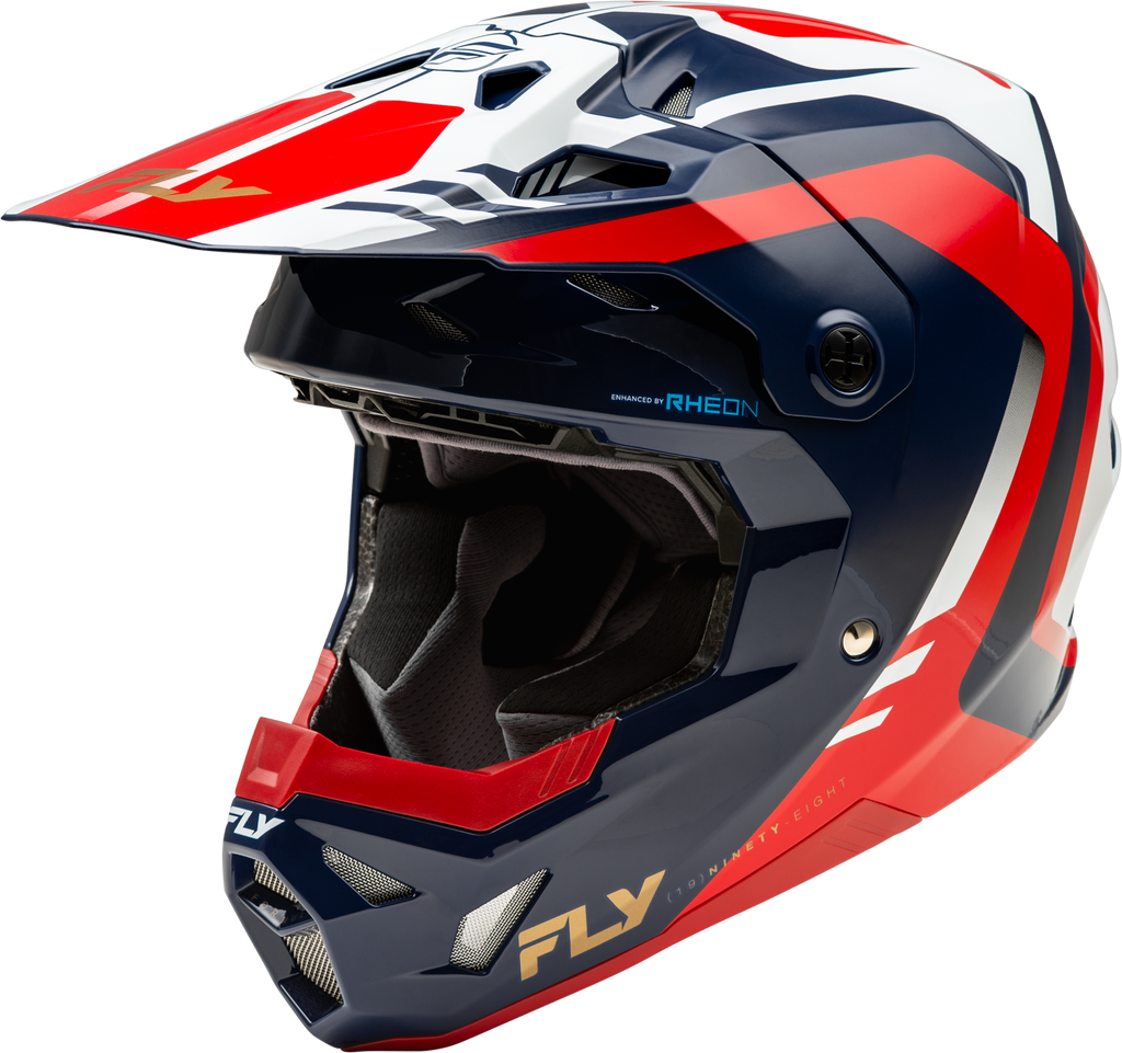 Fly Racing Yth Formula CP Krypton helmet in red, white, and navy with youth sizing and sleek aerodynamic design.