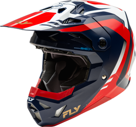Fly Racing Formula Cp Krypton helmet in red, white, and navy with bold graphics, designed for motocross and off-road riding.