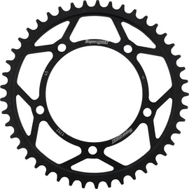 Steel Supersprox 45-tooth rear sprocket for Suzuki GSX-R750 motorcycle, black finish, compatible with 525 chain models.