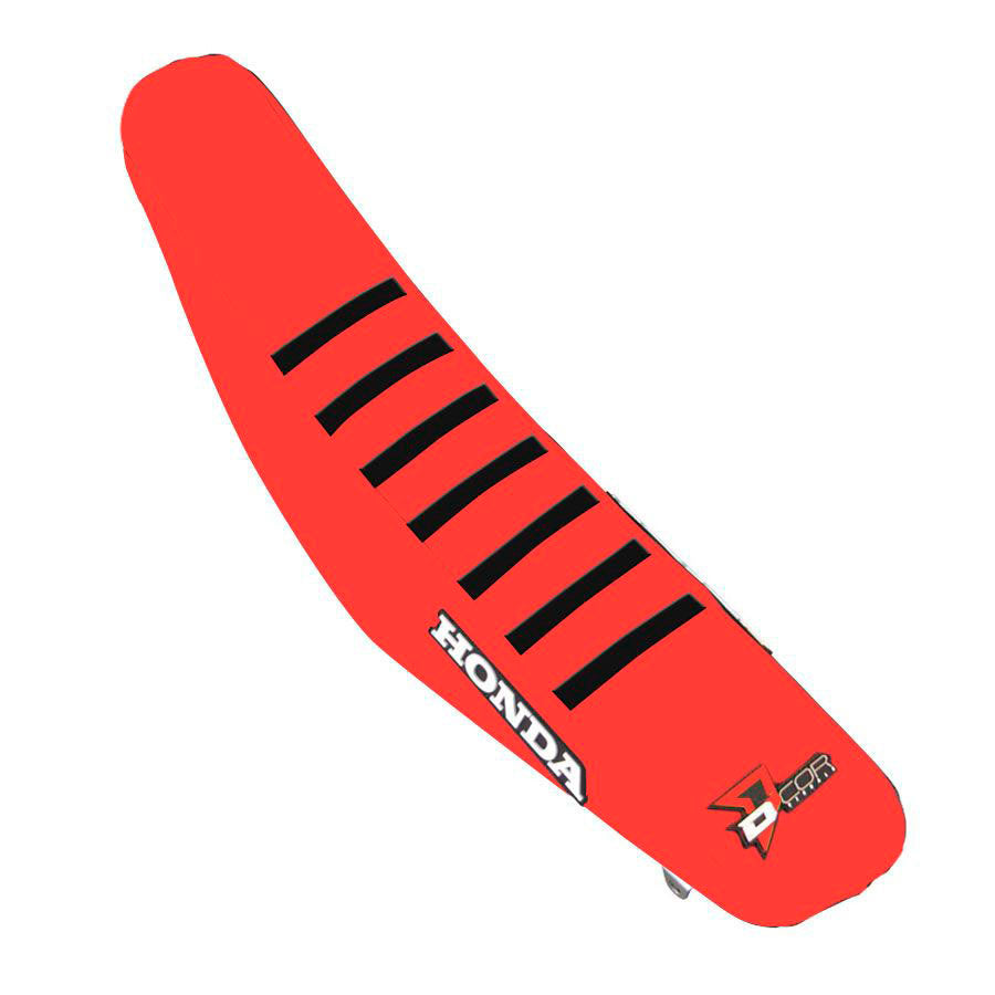 Red DCOR seat cover with black ribbed design, featuring the model Hon 862-3010505, shown on a vehicle seat.