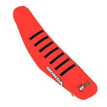 Load image into Gallery viewer, Red DCOR seat cover with black ribbed design, featuring the model Hon 862-3010505, shown on a vehicle seat.