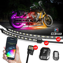 Load image into Gallery viewer, XK Glow XKmax LED underglow kit with 10 light strips, illuminated in bright colors, designed for vehicle undercarriage lighting.