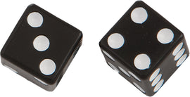 Black dice tire valve stem caps by HardDrive, designed for vehicle wheels and accessories, with a durable, stylish appearance.