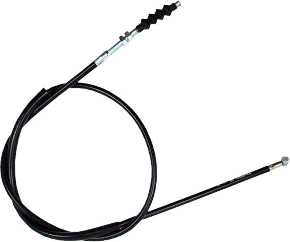 Motion Pro black vinyl clutch cable for motorcycles, showing the durable cable with metal fittings and protective sheath.