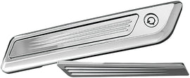 Chrome Accutronix Speed Ball Saddlebag Latch Inserts for motorcycle luggage, featuring sleek, durable design.