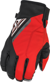 Fly Racing Title gloves in black and red, size 13, featuring protective padding and breathable fabric for motocross riding.