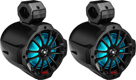 Boss Audio 6.5-inch RGB Bluetooth pod speakers with colorful lighting for audio and communication applications.