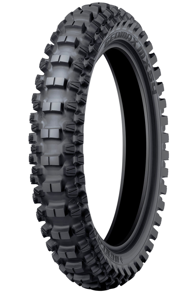 Dunlop Geomax MX54 rear tire 110/100-18 bias tire with tread pattern for motocross bikes.