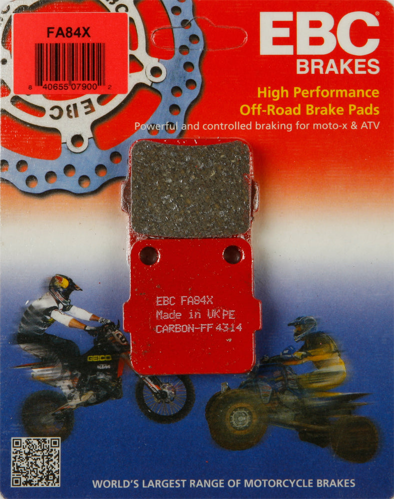 EBC Motorcycle Brakes Carbon X Series brake pads for motorcycle, showing the black brake pad with branding and metallic backing plate.