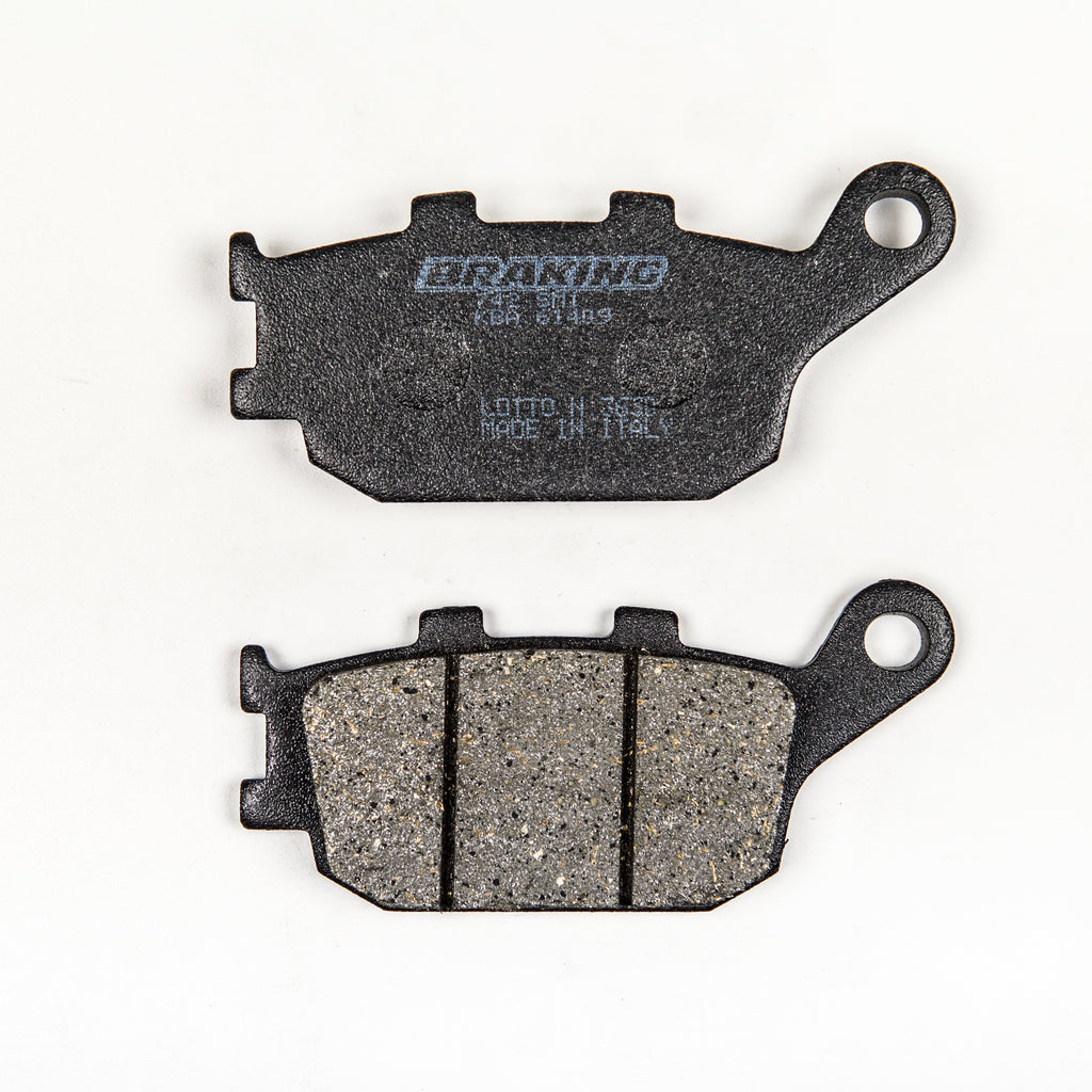 Semi-metallic braking brake pad set by Braking, showing two brake pads with metal backing and friction surface for automotive braking.