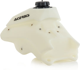 Acerbis 2.7-gallon natural fuel tank for motorcycles, featuring a sleek, compact design with mounting points and fuel cap.