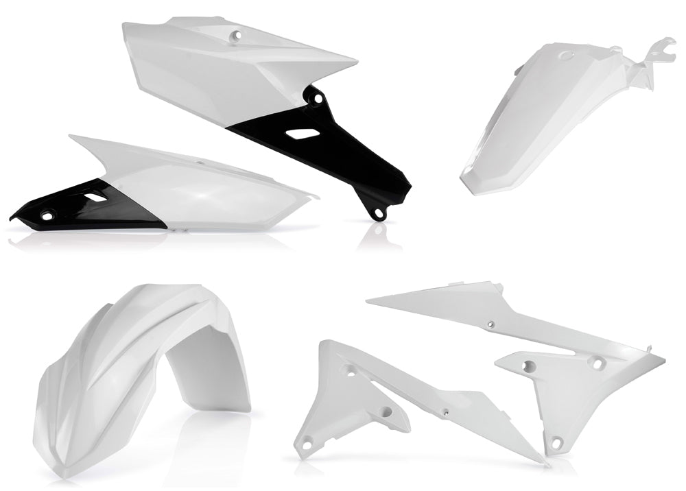 Acerbis white plastic kit with various panels and components for motorcycle or ATV repair or customization.