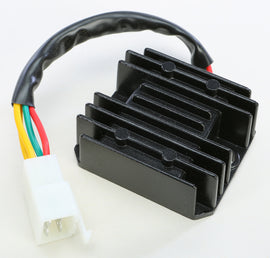 Ricks Motorsport Electric regulator and rectifier for motorcycle electrical systems, featuring metal fins and wiring connectors.