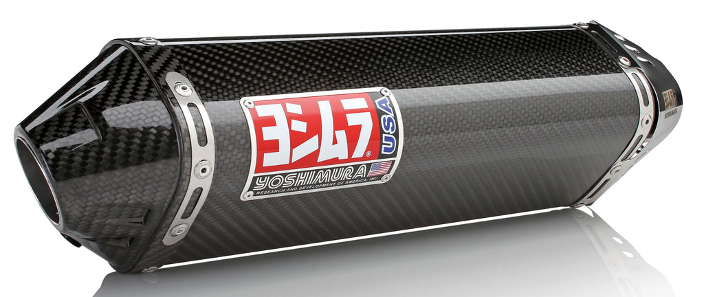 Yoshimura street exhaust slip-on SS-CF-CF with sleek stainless steel finish, designed for motorcycle exhaust system.