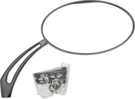 Black HardDrive Oval Arrow Mirror, a stylish side mirror with a sleek oval shape and arrow design, suitable for vehicles.