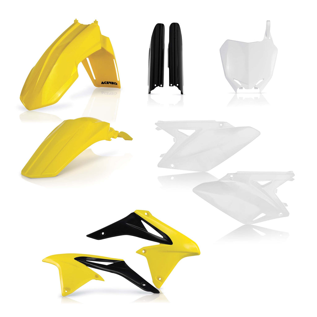 Acerbis full plastic motorcycle kit with black and white panels, designed for durability and a sleek appearance.