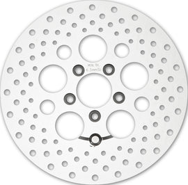 HardDrive drilled rear brake rotor, 11.8 inches polished stainless steel disc for automotive braking systems.
