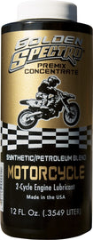 Spectro Golden Spectro Semi-Syn Oil 2T 12oz premix bottle, ideal for small engine lubrication and chemical application.