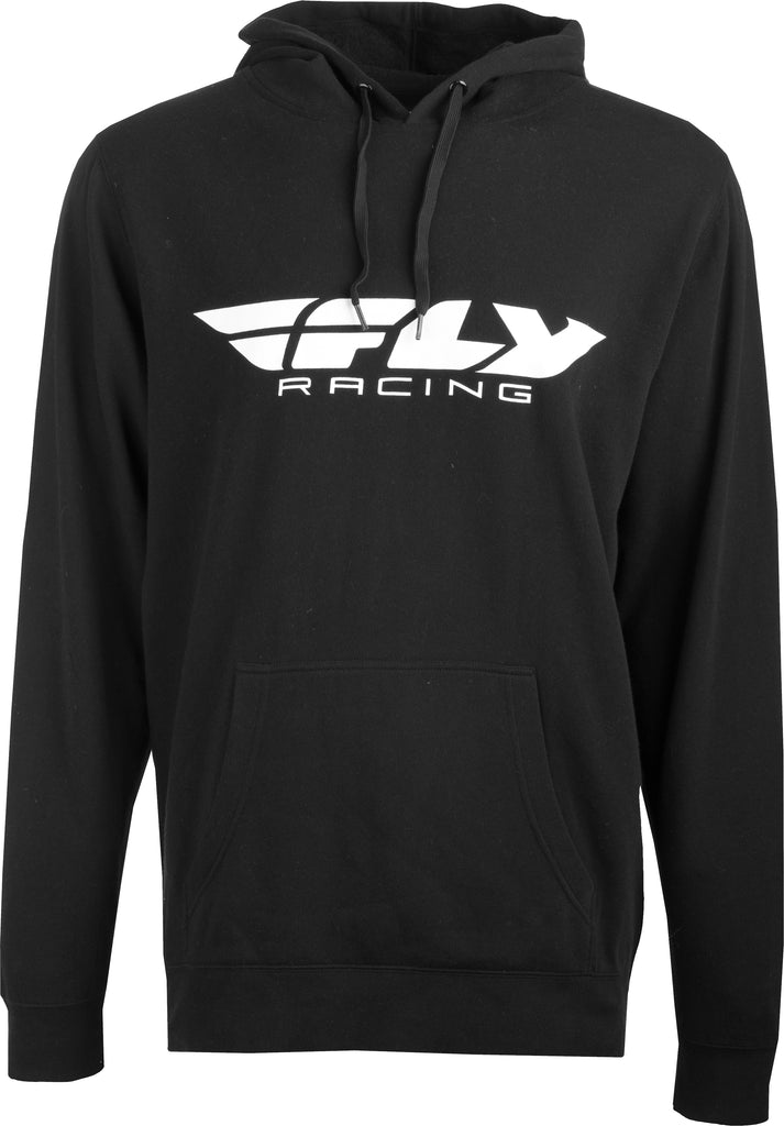 Fly Racing Fly Corporate black pullover hoodie for youth, featuring a soft fabric and logo detail in a casual, comfortable fit.