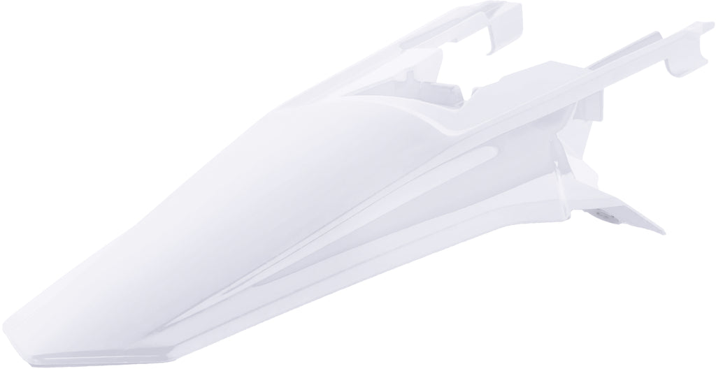 Acerbis white rear fender for motorcycle, showing a durable plastic design with mounting points and a smooth finish.