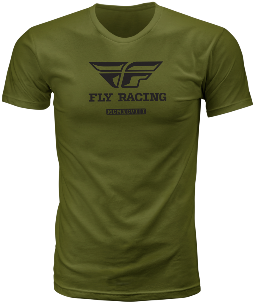 Fly Racing Fly Evolution Tee Olive in medium size, showing the olive green fabric and casual fit of the branded motorcycle-inspired t-shirt.