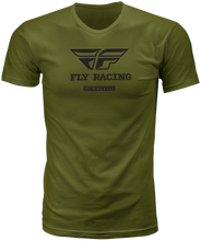 Load image into Gallery viewer, Fly Racing Fly Evolution Tee Olive in medium size, showing the olive green fabric and casual fit of the branded motorcycle-inspired t-shirt.