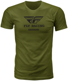 Fly Racing Fly Evolution Tee Olive in medium size, showing the olive green fabric and casual fit of the branded motorcycle-inspired t-shirt.