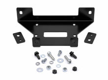 Load image into Gallery viewer, Warn Winch Mount Pol 619-102946 bracket for off-road vehicle, shown installed on a vehicle bumper with mounting hardware
