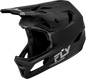 Fly Racing Rayce bicycle helmet in matte black, size medium, with ventilation vents and sleek aerodynamic design.