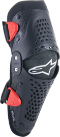 Alpine Star Sx-1 Youth Knee Protector in black and red with adjustable straps, size small/medium, for youth sports protection.