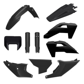 Black Polisport Plastics full plastic body kit for off-road bikes, featuring durable, lightweight plastic components.