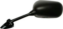 Load image into Gallery viewer, Black left motorcycle mirror by Emgo, model Suz 56-9843, showing the reflective glass and mounting arm.