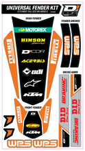 Load image into Gallery viewer, DCOR orange WPS universal motorcycle graphics trim kit for full size motorcycles, featuring bold decal design.
