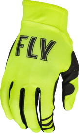 Fly Racing Pro Lite Hi-Vis gloves in XS size, featuring bright yellow high-visibility design and lightweight, breathable material.