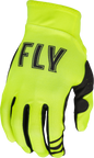 Fly Racing Pro Lite Hi-Vis gloves in XS size, featuring bright yellow high-visibility design and lightweight, breathable material.