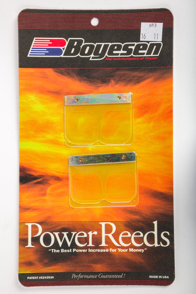 Boyesen motorcycle reeds 59-7683 for intake and carb fuel system, showing the branded reed valves in a close-up image.