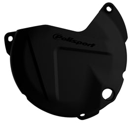 Polisport Plastics black clutch cover protector for motorcycles, showing the durable plastic part with mounting details.