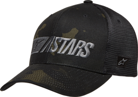 Alpine Star Reblaze Multicamo Hat in black, featuring a camouflage pattern and adjustable brim for outdoor activities.