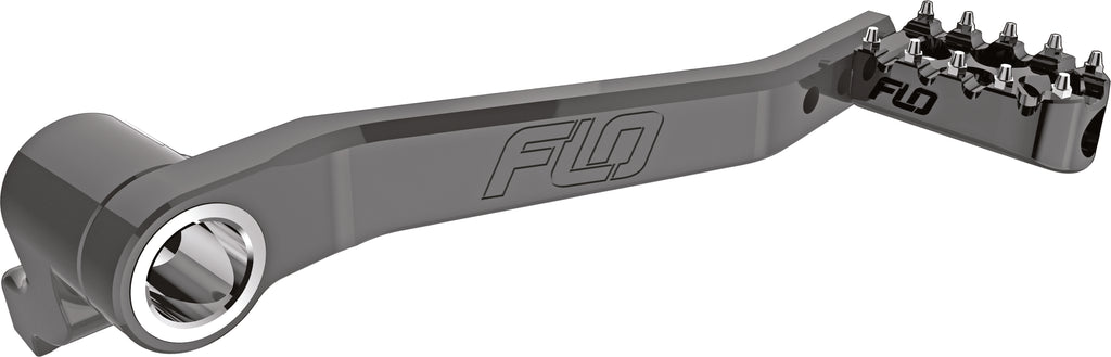 Flo Motorsports adjustable brake pedal for 2004-2013 XL motorcycles, foot control with textured surface and mounting hardware.