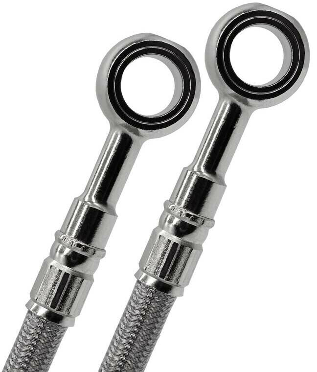 GBRAKES steel rear brake line for Yamaha motorcycles, showing the durable, flexible brake hose with metal fittings.