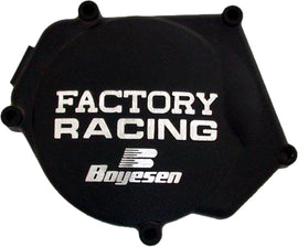 Boyesen Yamaha YZ250 factory racing ignition cover, fits models from 1999 to 2018, with detailed black and silver finish.