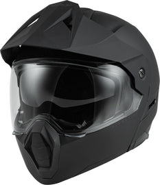 Fly Racing Odyssey Adventure Modular Helmet in matte black, showing the helmet's sleek design and secure chin guard.