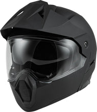 Load image into Gallery viewer, Fly Racing Odyssey Adventure modular helmet in matte black with open face and chin guard, featuring aerodynamic design and ventilation.