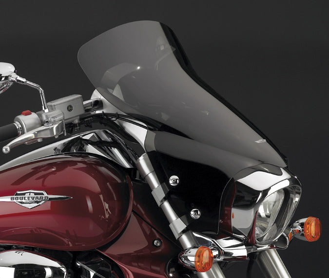 Dark smoke National Cycle Vstream Touring Screen windshield for Suzuki motorcycles, showing the curved, tinted windscreen in detail.