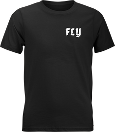 Fly Racing Youth Fly Moto Mind Tee in black, shown on a child, with a graphic design on the front.