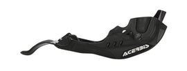 Acerbis black skid plate for motorcycle, durable plastic with mounting holes, designed to protect the underside of the bike.