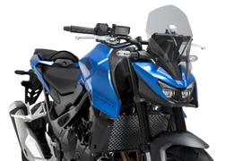 PUIG Naked New Gen Tour Smoke windscreen for motorcycle, featuring clear smoke-tinted acrylic with aerodynamic design.