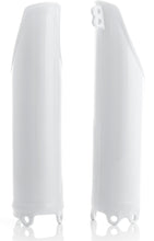 Load image into Gallery viewer, Acerbis white fork guard for motorcycle suspension, with black mounting brackets and protective design visible.